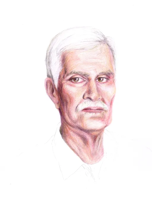 Portrait of Habibollah, 2025, colored pencil on 230gsm paper, 28 x 20 cm