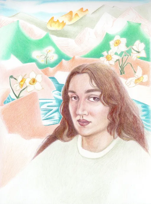 May Fire Be Far Far from Narcissi, 2026, colored pencil on 230gsm paper, 28 x 20 cm