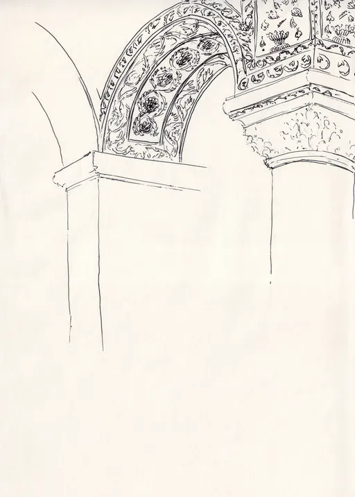 Hagia Sophia Mosque from Inside, 2019, ink on paper, 21 x 14.5 cm