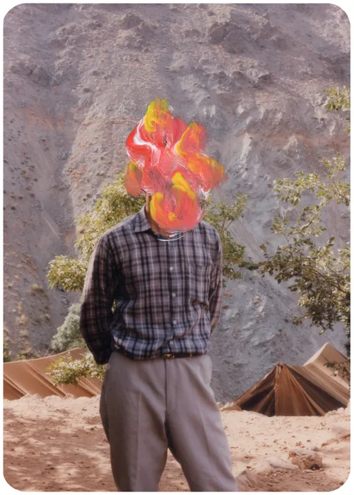 OUTSIDER No. 30, 2023, acrylic on photograph, 12.5 x 8.5 cm