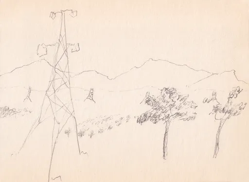 Passing by Karaj, 2024, ink on paper, 14 x 10 cm