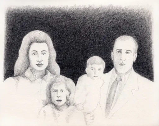 Petrosian Family, 2026, pencil on paper, 15.5 x 12.5 cm