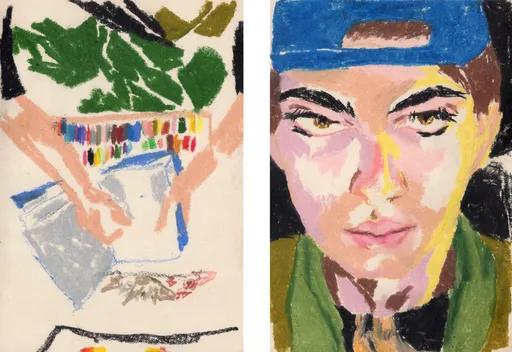 In the Car Mirror, 2022, oil pastel on paper, 30 x 20 cm