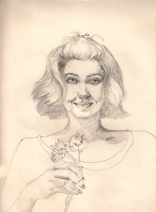 With a Flower, 2015, pencil on paper, 28 x 20.5 cm