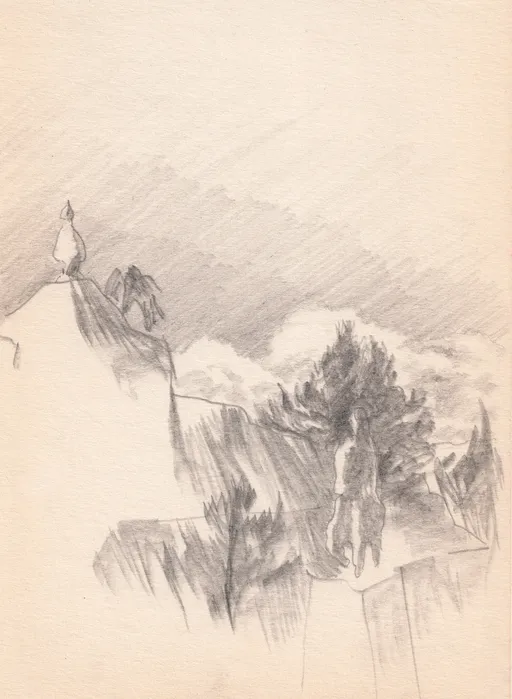 Shahrdari Sq. in Rasht, 2024, pencil on paper, 14 x 10 cm