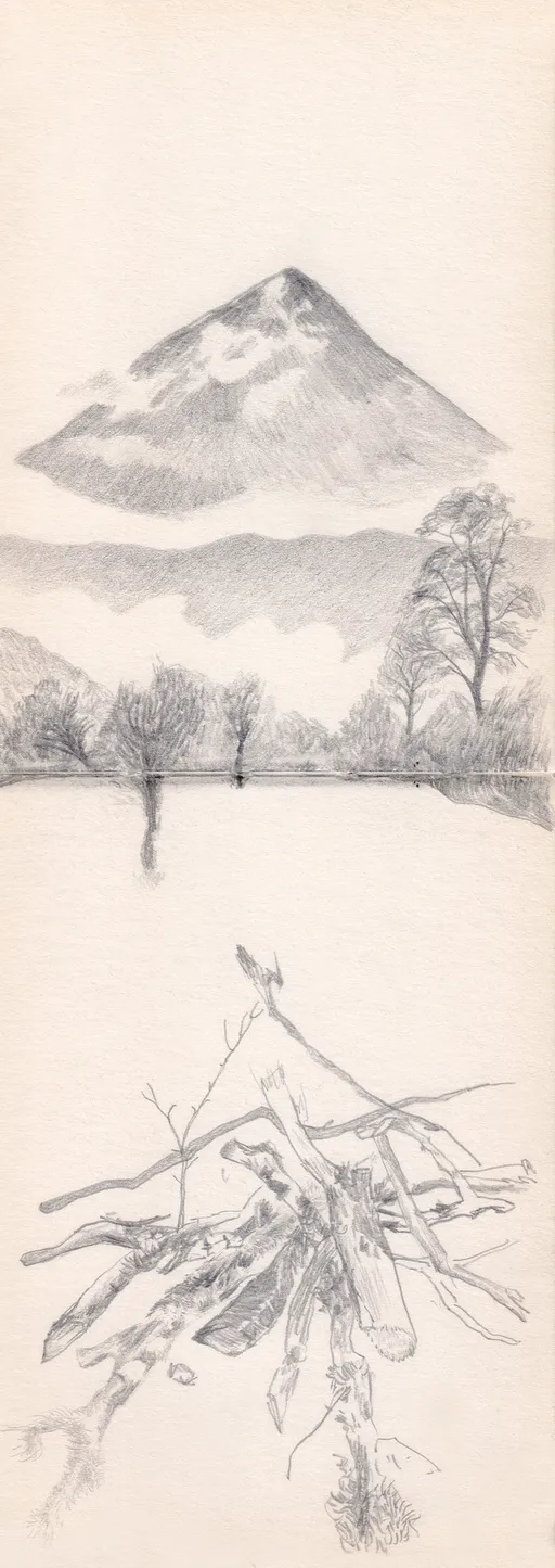 The Blaze Beneath Damavand, 2024, colored pencil on paper, 26 x 10 cm