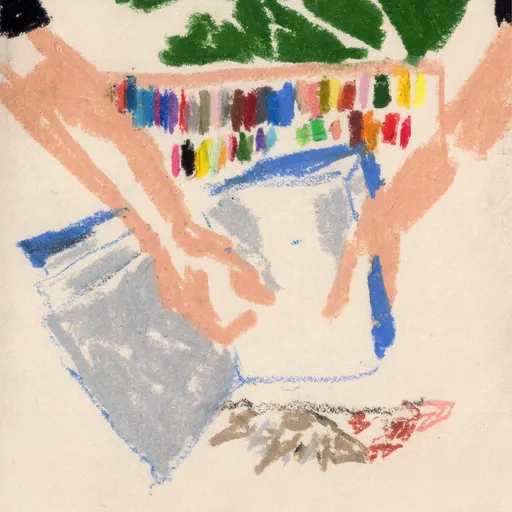 Travel Journal - In the Car Mirror (Close-up), 2022, oil pastel on paper, 30 x 20 cm